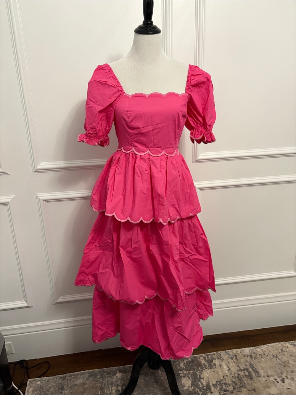 NWT English Factory Hot Pink Tiered Puff Sleeve Dress